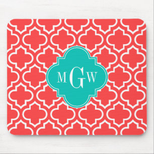 Mousepad Coral Red What Marroquino #6 Teal Name Monograma