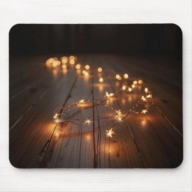Mousepad Corda-luz brilhante num pavimento de madeira (Frente)