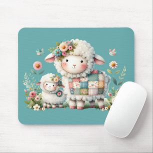 Mousepad Corderinhos Fofos com Acentos Florais e Patchwork