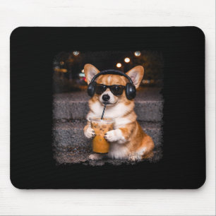 Mousepad Corgi bebendo café gelado amante do humor meme eng