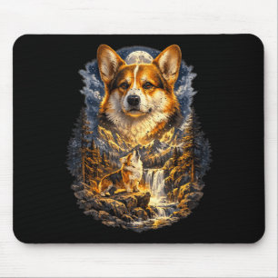 Mousepad Corgi Cachorro Natureza Uivando para a Lua Vintage