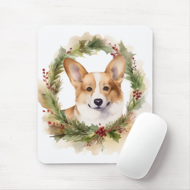 Mousepad Corgi Christmas Wreath Festivo Pup (Com mouse)