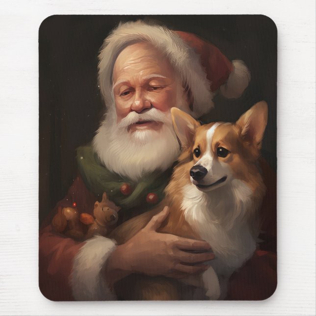 Mousepad Corgi com Papai Noel Natal Festivo (Frente)