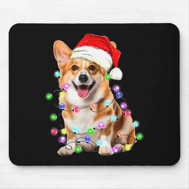 Mousepad Corgi Dog Christmas Lights Pajama Funny  (Frente)
