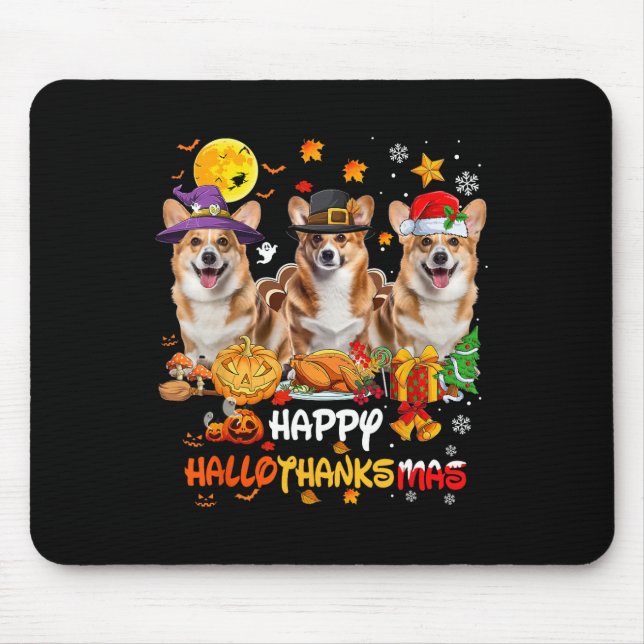 Mousepad Corgi Dog Feliz Halloween Feliz de Ação de Graças  (Frente)