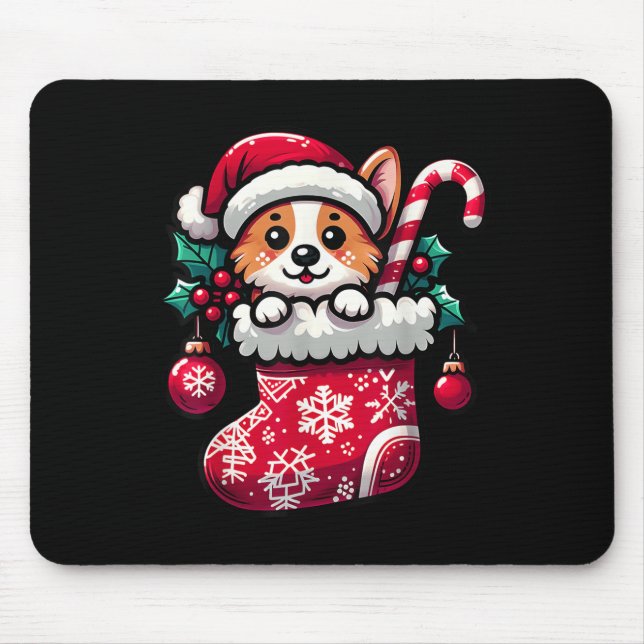 Mousepad Corgi Dog In Christmas Stocking With Santa Hat Xma (Frente)