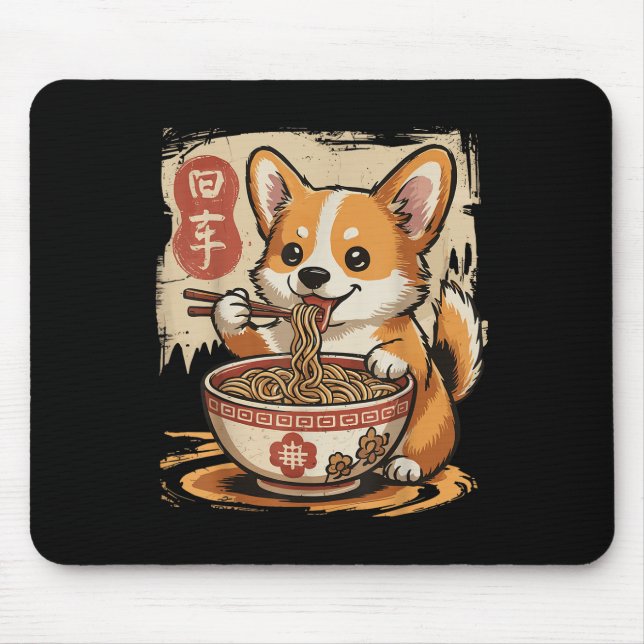 Mousepad Corgi Eating Ramen (Frente)