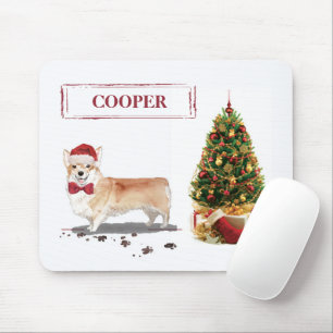 Mousepad Corgi Engraçado Cachorro de Natal com Árvore