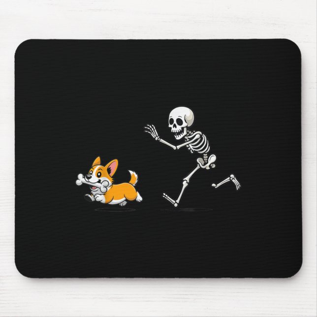 Mousepad Corgi Engraçado Rouba Osso de Esqueleto Halloween  (Frente)