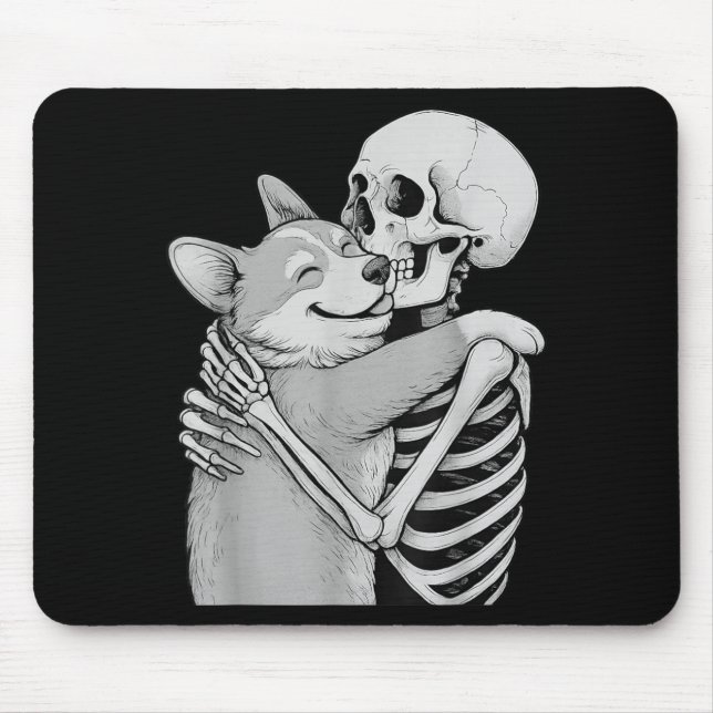 Mousepad Corgi Esqueleto Abraço Halloween Amante de Cachorr (Frente)