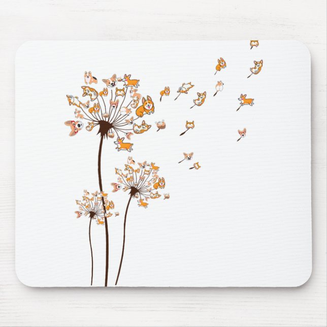 Mousepad Corgi Flower Dandelion Camisa Cão Cachorro (Frente)