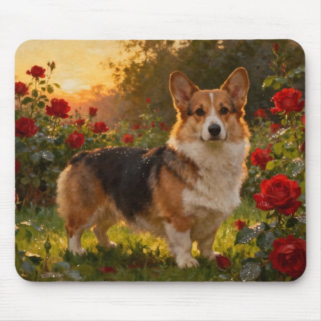 Mousepad Corgi in the Roses IV (Frente)