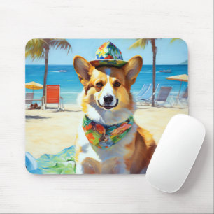 Mousepad Corgi on Beach, presente de verão para amantes de