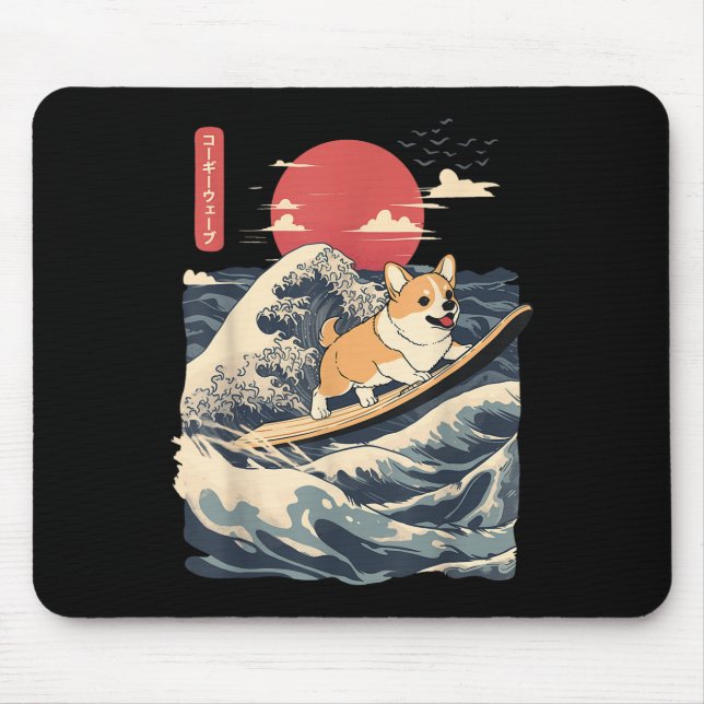 Mousepad Corgi Surfing Japonês (Frente)