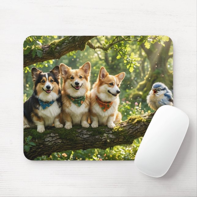 Mousepad Corgis e Pássaro (Com mouse)