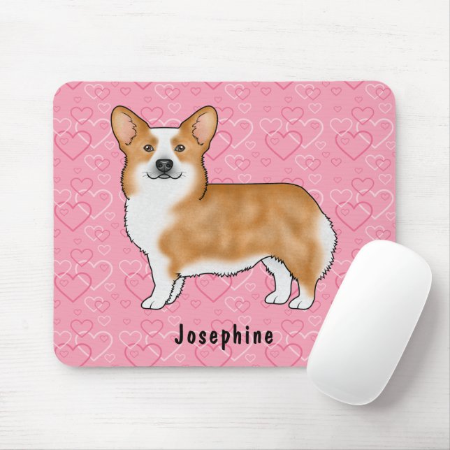 Mousepad Corgue Galês Vermelho Pembroke em Corações Cor-de- (Com mouse)