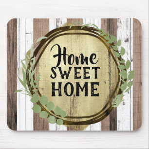 Mousepad Coroa Botânica de Madeira Rústica Branca e Marrom