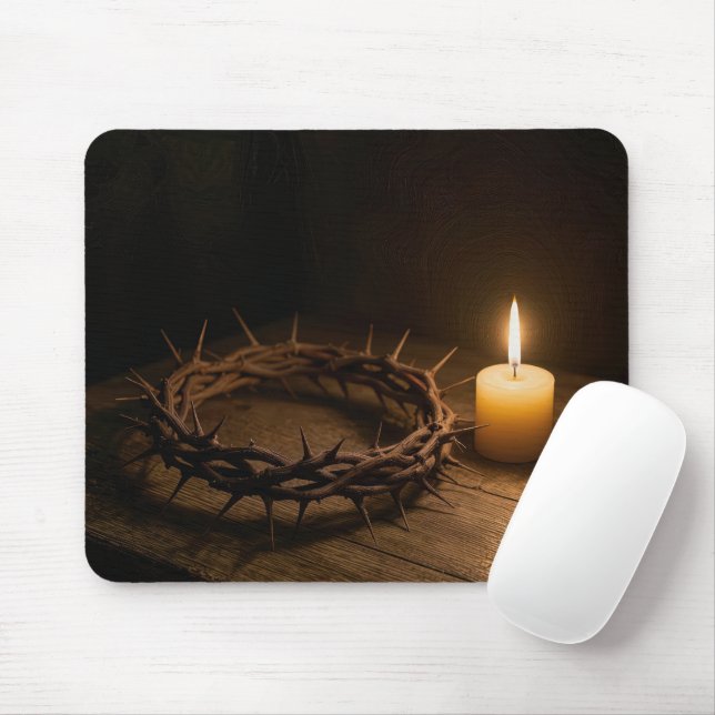 Mousepad Coroa de Espinhos Iluminada por uma Vela (Com mouse)