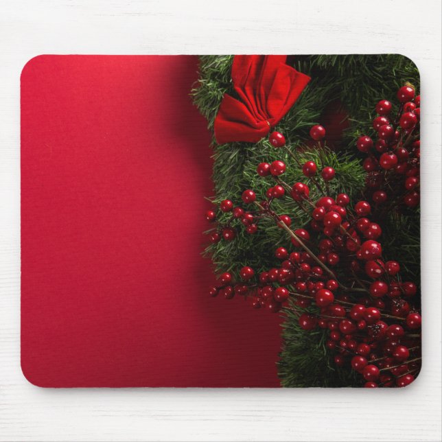 Mousepad coroa de natal com amoras vermelhas (Frente)