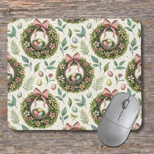 Mousepad Coroa de Páscoa de buxo com Laço Rosa e Ovo