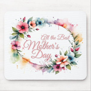 Mousepad Coroa Floral de Aquarela do Dia das Mães em Rosa V