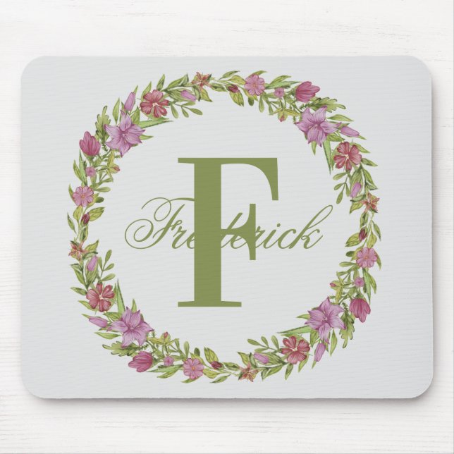 Mousepad Coroa Floral Personalizada com Monograma de Sobren (Frente)