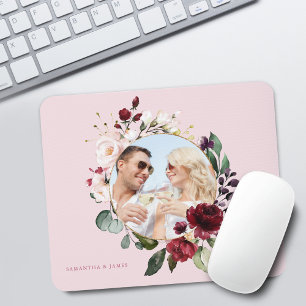 Mousepad Coroa Floral Rosa Borgonha Foto