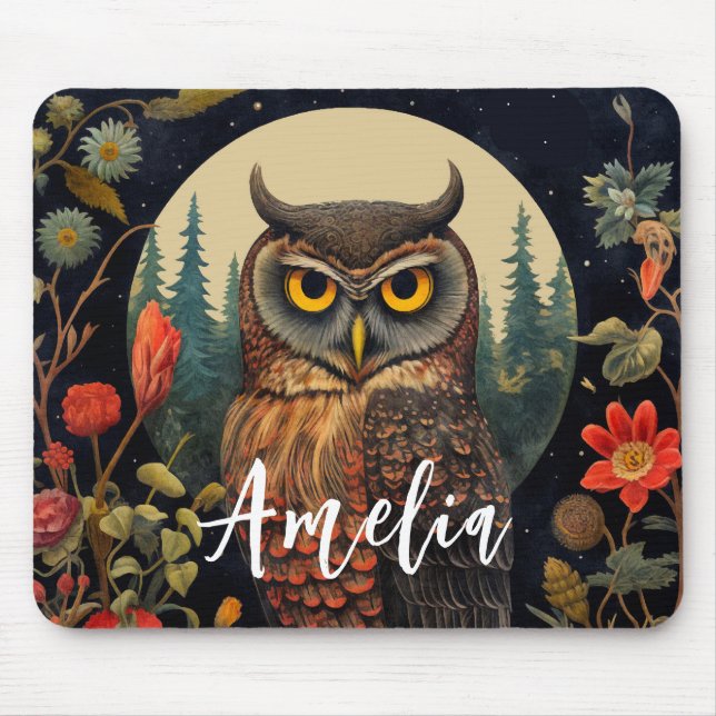 Mousepad Coruja à Noite com uma Lua Cheia (Frente)