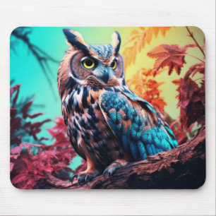 Mousepad Coruja Aves Selvagem Selvagem Selvagem Arte Colori