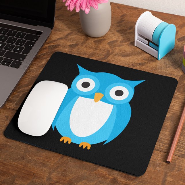 Mousepad Coruja Azul - Adicione Seu Próprio Texto (Criador carregado)
