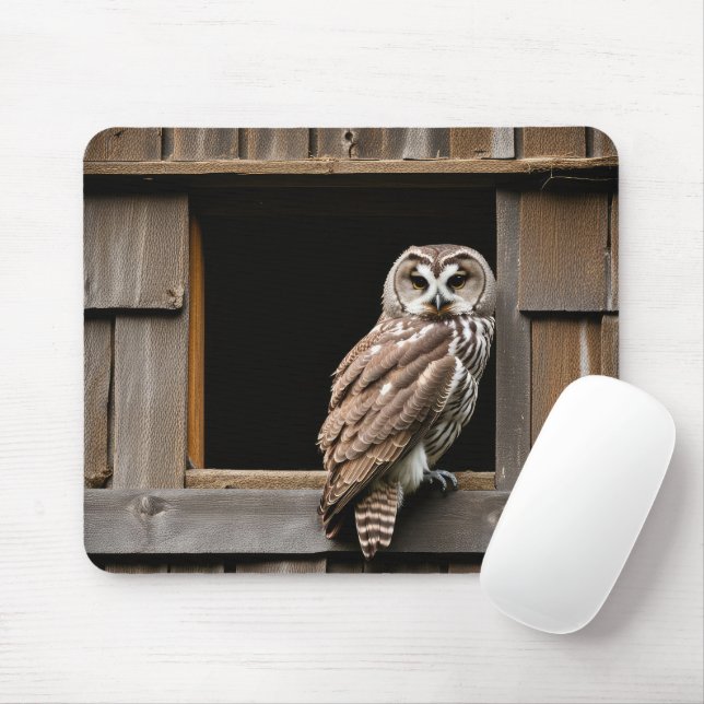 Mousepad Coruja Barred Na Janela Do Barn (Com mouse)