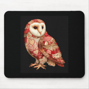 Mousepad Coruja Caprichosa de Remendo Com Padrão de Coraçõe