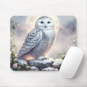 Mousepad Coruja da Neve no Jardim de Inverno Iluminado pela