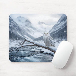 Mousepad Coruja-das-neves Em Um Galho De Árvore De Inverno
