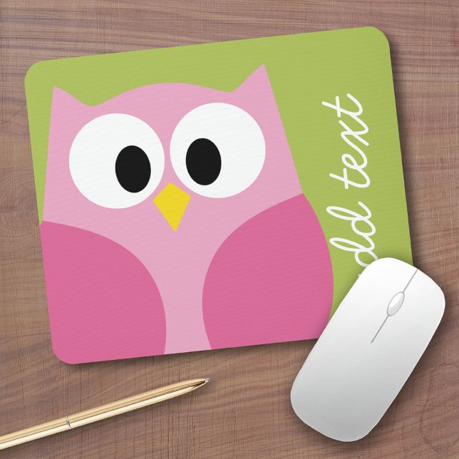 Mousepad Coruja de Cartoon Bonita - Rosa e Verde limão (Custom Mousepad)