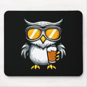 Mousepad Coruja de esqui com cerveja _ desenho de apres esq