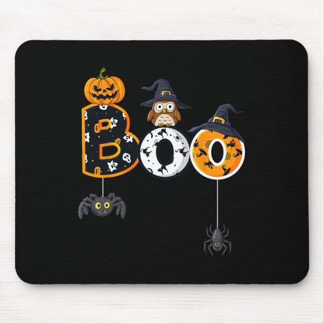 Mousepad Coruja de Halloween com aranhas de bruxa (Frente)