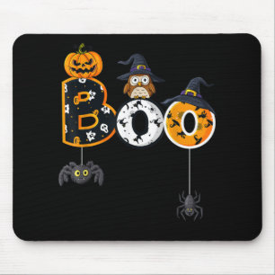 Mousepad Coruja de Halloween com aranhas de chapéu de brux