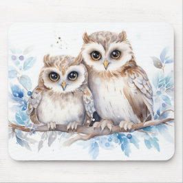 Mousepad Coruja De Inverno Com Aquarela Na Fileira