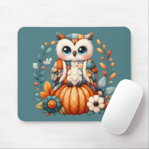 Mousepad Coruja de Patchwork em Abóbora — Cottagecore Outon