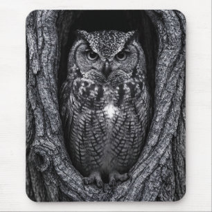 Mousepad Coruja em preto-e-branco-preto-e-branco-árvore