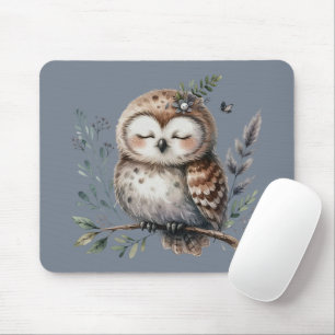 Mousepad Coruja encantadora em aquarela com estilo floresta