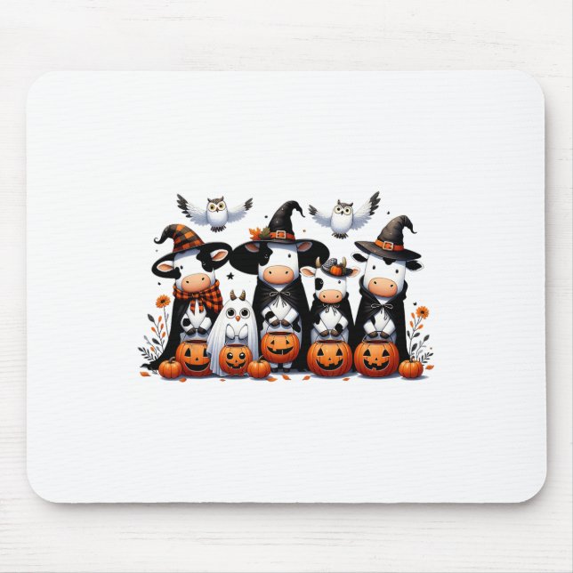 Mousepad Coruja Fantasma Vaca Animais do Dia das Bruxas Vac (Frente)