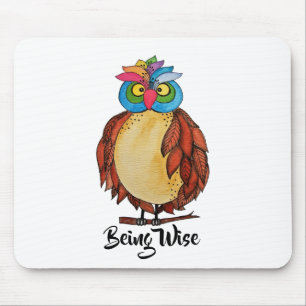 Mousepad Coruja mágica da aguarela com penas do arco-íris