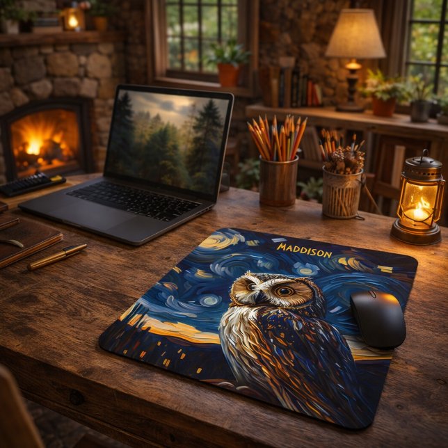 Mousepad Coruja Noturna Estrelada (Criador carregado)