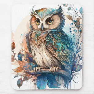 Mousepad Coruja Pássaro Retrato Animal Pintando Vida Selvag