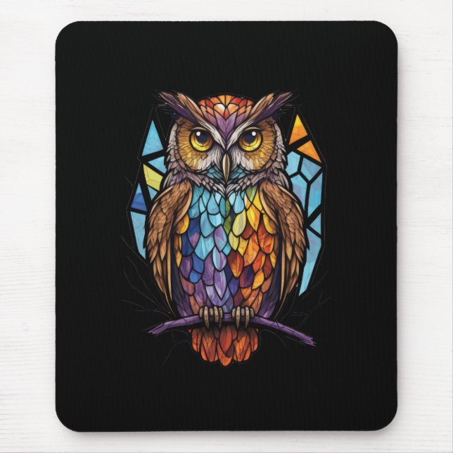 Mousepad Coruja Pássaro Retrato Animal Vidro Escondido (Frente)