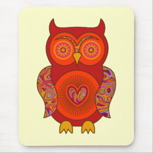 Mousepad Coruja psicadélico vermelha