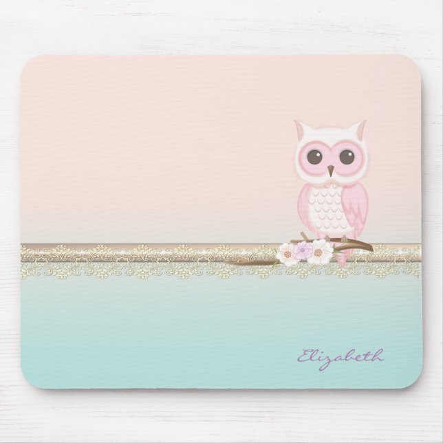 Mousepad Coruja Rosa Bonita Adorável (Frente)