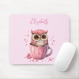 Mousepad Coruja rosa-branca numa taça